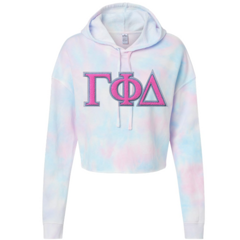 Gamma Phi Delta Hooded Sweatshirt - Crop Tie Dye Gamma Phi Delta Hooded Sweatshirt - Crop Tie Dye