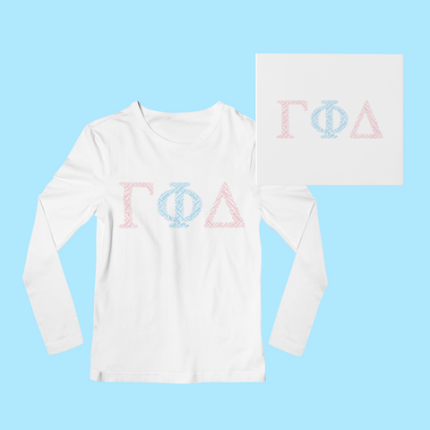 Gamma Phi Delta in Words Long Sleeve Shirt - White Gamma Phi Delta in Words Long Sleeve Shirt - White