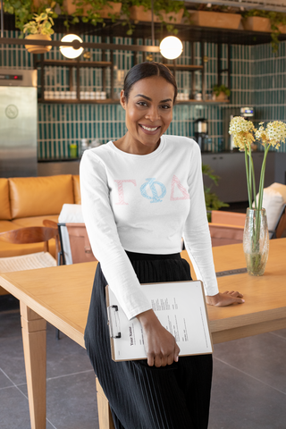 Gamma Phi Delta in Words Long Sleeve Shirt - White Gamma Phi Delta in Words Long Sleeve Shirt - White