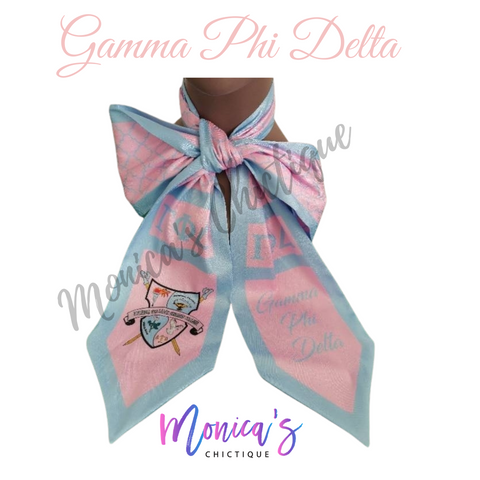 Gamma Phi Delta Neck Bow - Blue Trim Gamma Phi Delta Neck Bow - Blue Trim