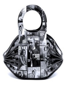 Obama Print Magazine Accordion Purse - Black & White Obama Print Magazine Accordion Purse - Black & White