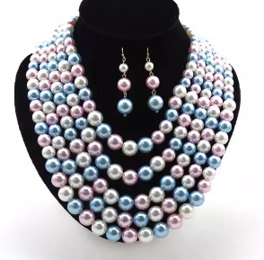 Pearl Statement Necklace - Pink, Blue & White Pearl Statement Necklace - Pink, Blue & White