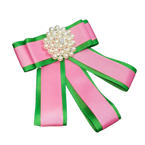 Bow Brooch - Pink & Green Bow Brooch - Pink & Green