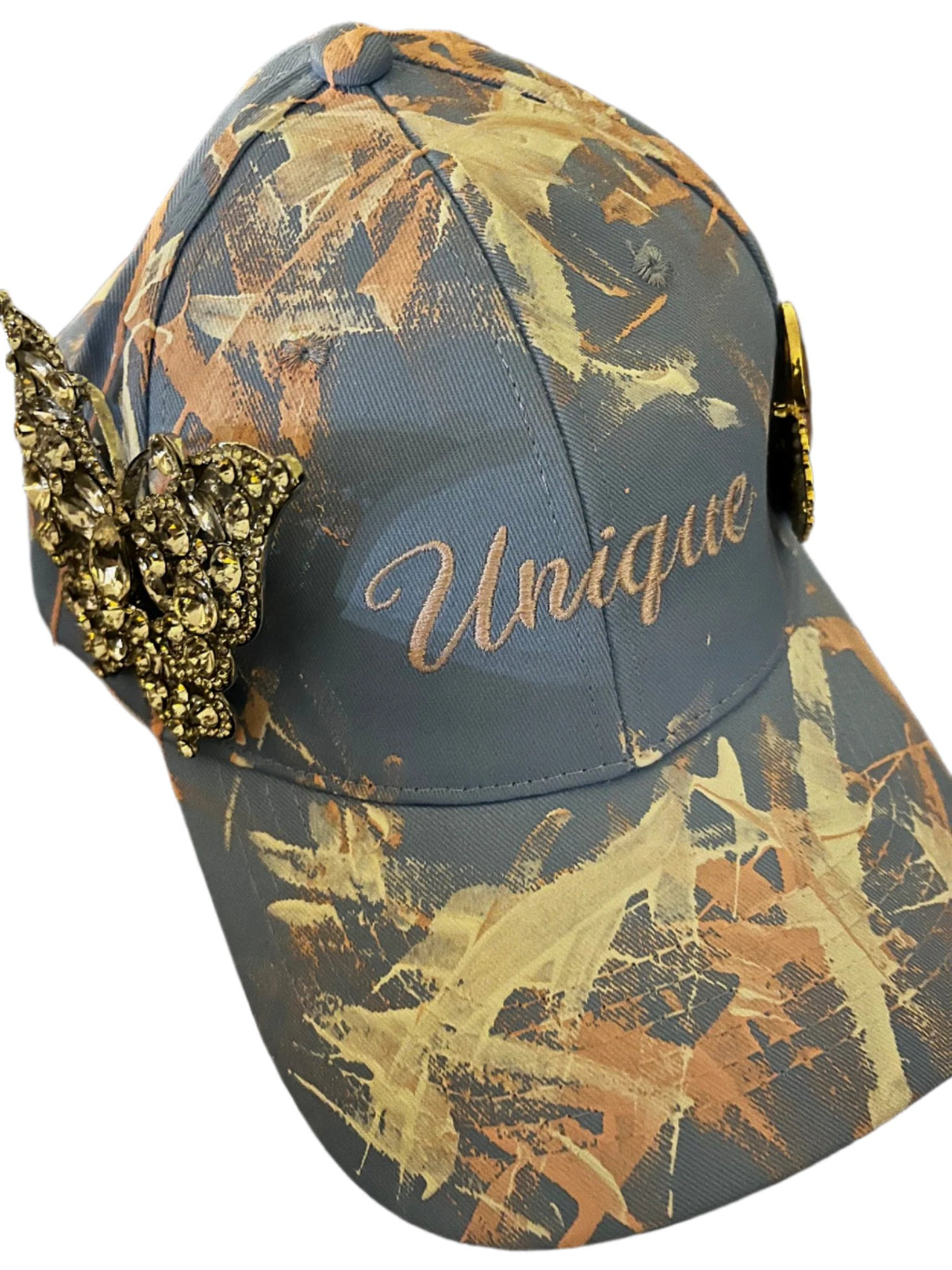 Unique in the Paint Baseball Cap - Butterfly Bling and Queen Brooch Pins