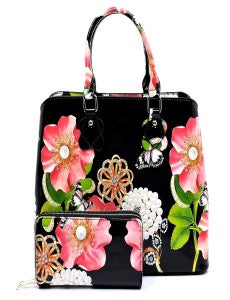 Flowers For Me - Black Handbag