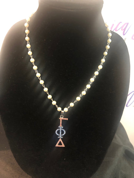 Gamma Phi Delta Pearl & Rhinestone Necklace