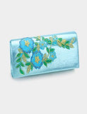 Turquoise with Embroidered Flowers Clutch