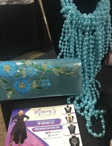 Turquoise with Embroidered Flowers Clutch