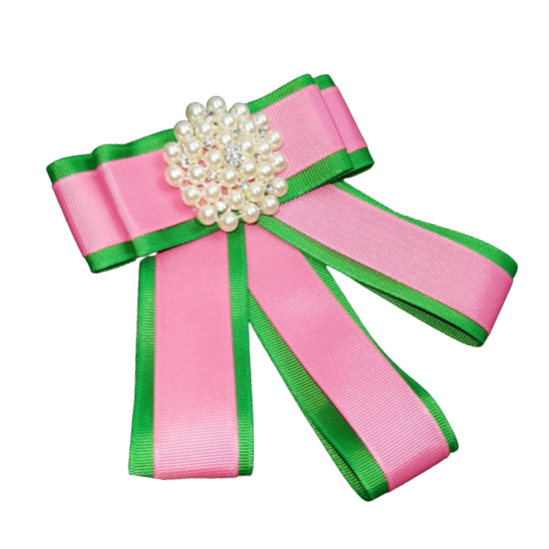 Bow Brooch - Pink & Green